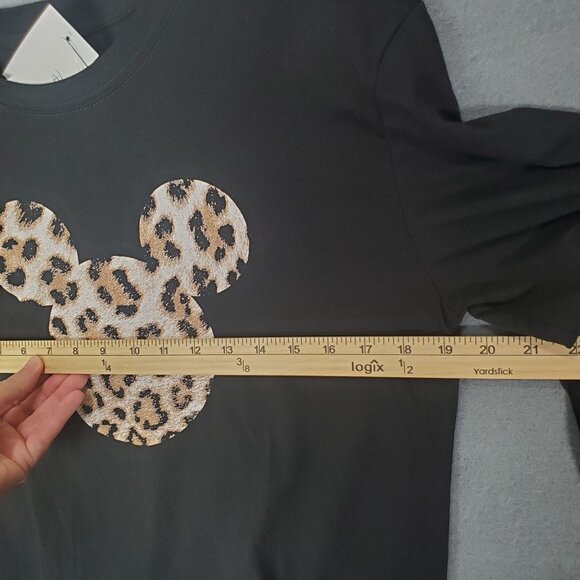 DISNEY Womens Shirt SZ L Mickey Mouse Leopard Animal Graphic Long Sleeve - Picture 4 of 8